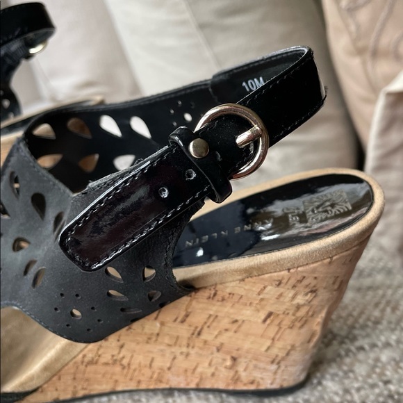 Anne Klein iflex Black Suede Perforated Wedge Sandal - Picture 3 of 8